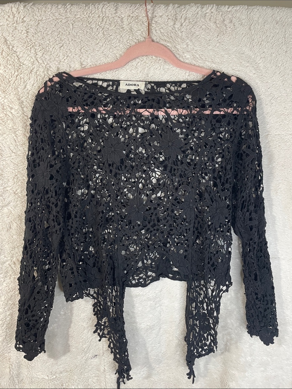 ADORA Black Crochet Long Sleeve Camisole